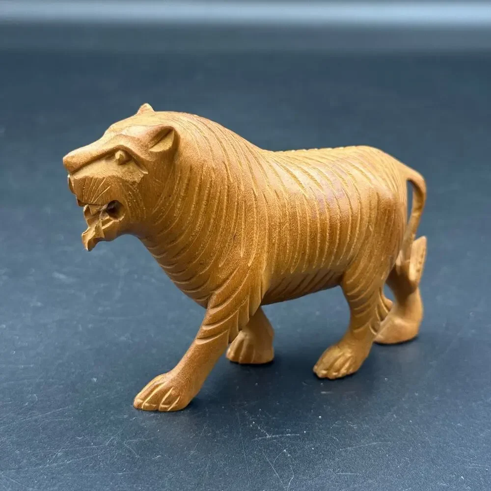 Vintage Hand Carved Wooden Roaring Tiger Figurine Art Collectible